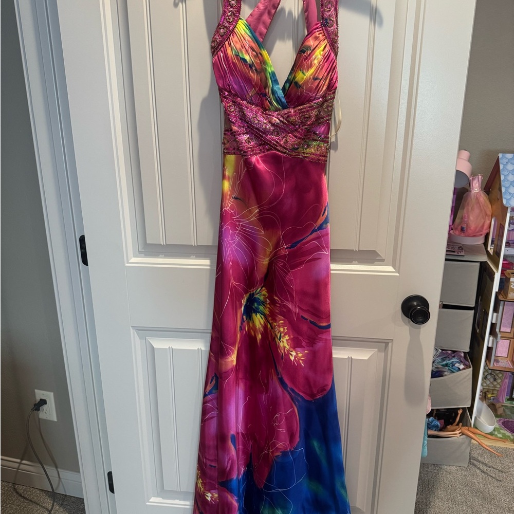 Vibrant Multicolor Halter Prom Dress